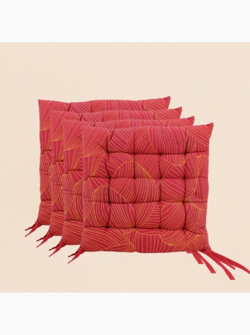 Lot de 4 galettes de chaise rouge motifs feuillage 40cm - Kiabi