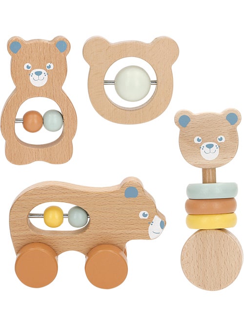 Lot de 4 hochets en bois pour nouveau-né WOOMAX - Kiabi