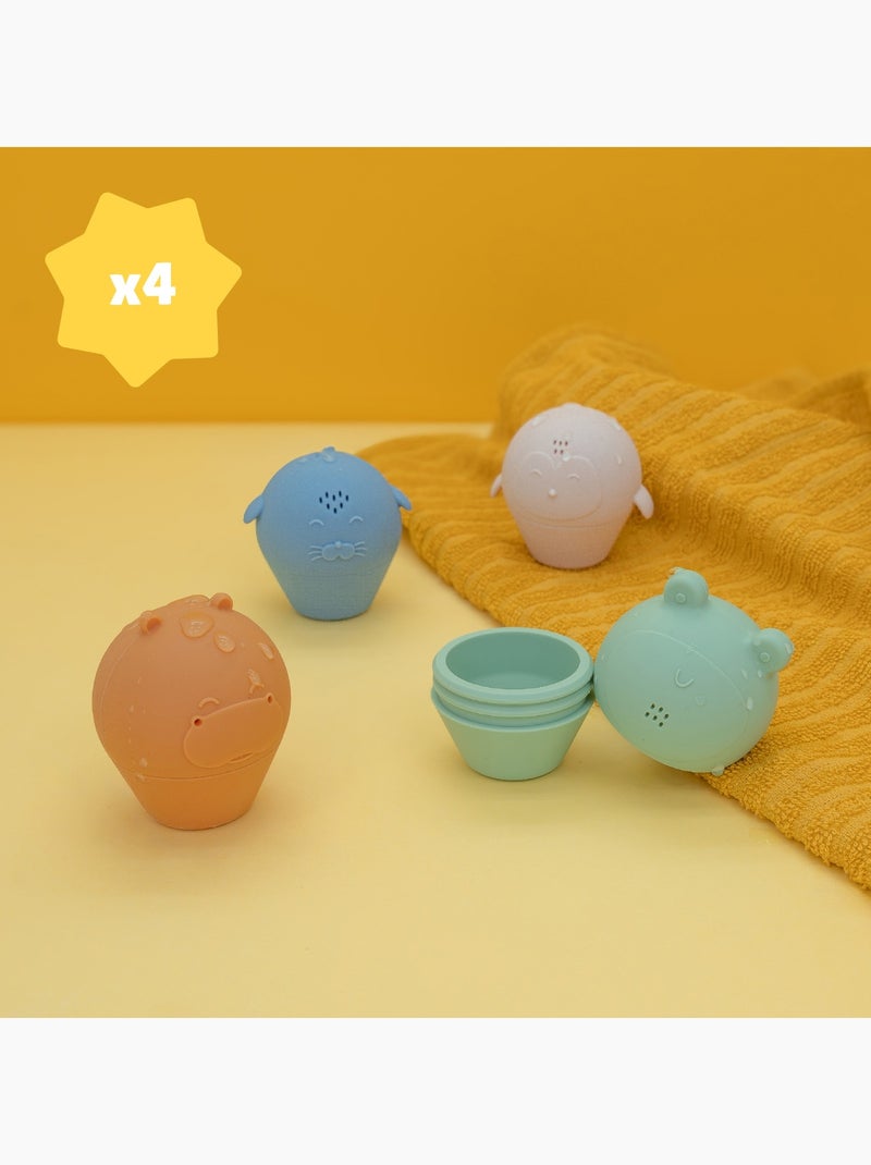 Lot de 4 jouets aspergeurs de bain en silicone 'Badabulle' Multicolore - Kiabi