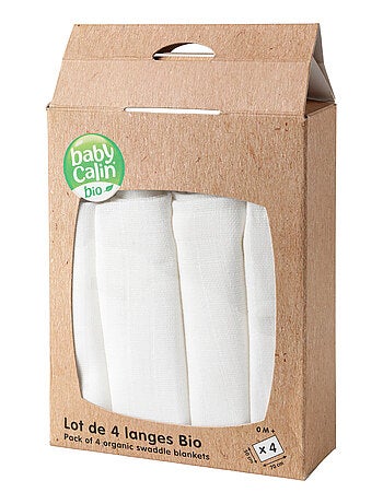 Lot de 4 langes Bio 50x70 cm Blanc - Babycalin