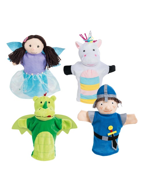 Lot de 4 marionnettes à main - Licorne fée dragon et chevalier ROBA - Kiabi