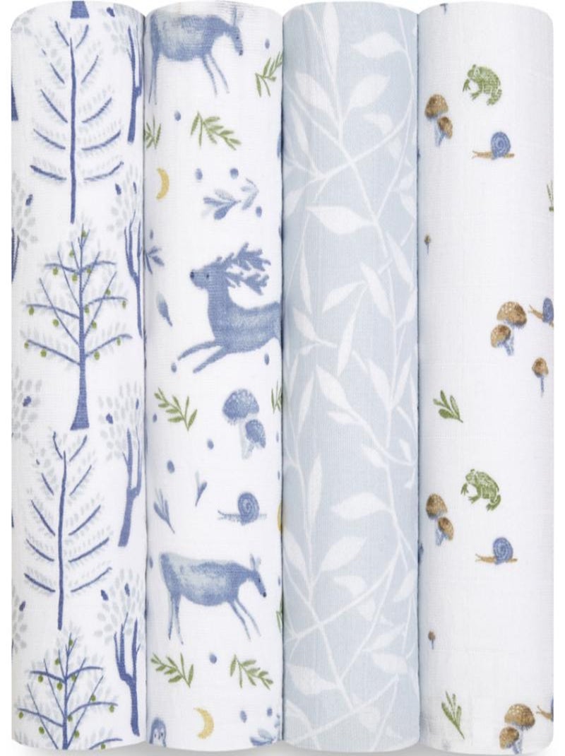 Lot de 4 maxi langes en coton bio Outdoors (120 x 120 cm) Bleu - Kiabi