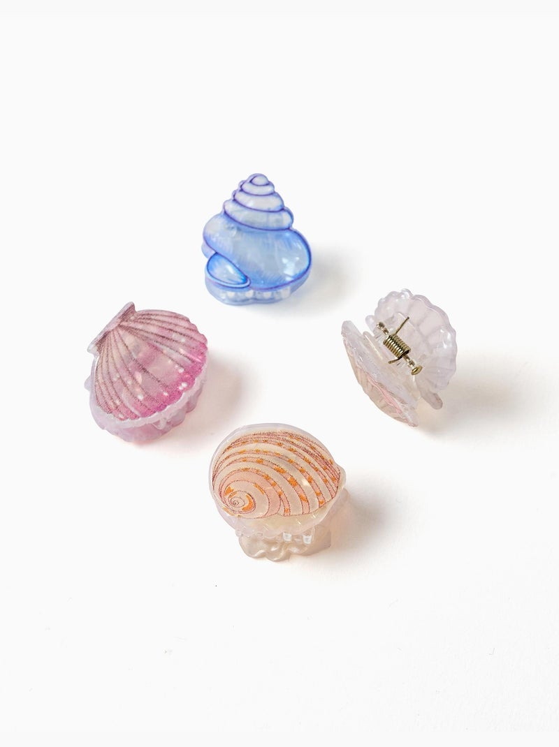 Lot de 4 mini pinces à double rangée et coquillage Multicolore - Kiabi