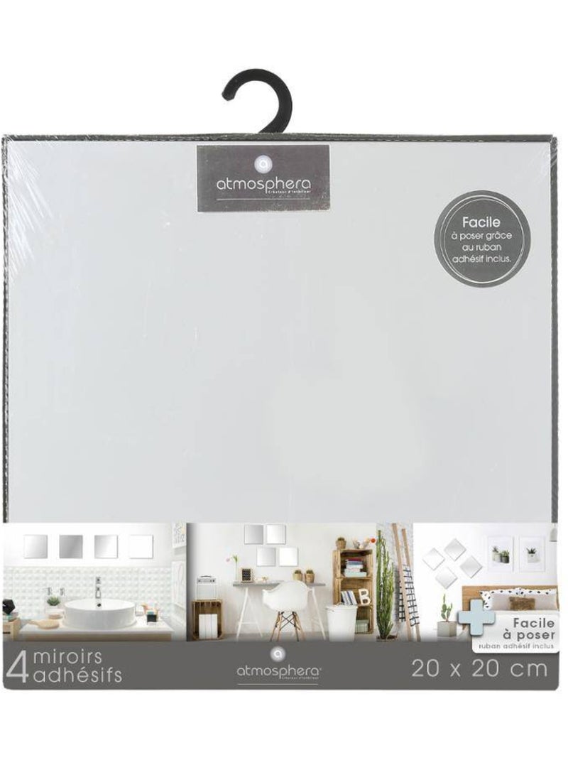 Lot de 4 miroirs carrés adhésifs en verre Argent - Kiabi