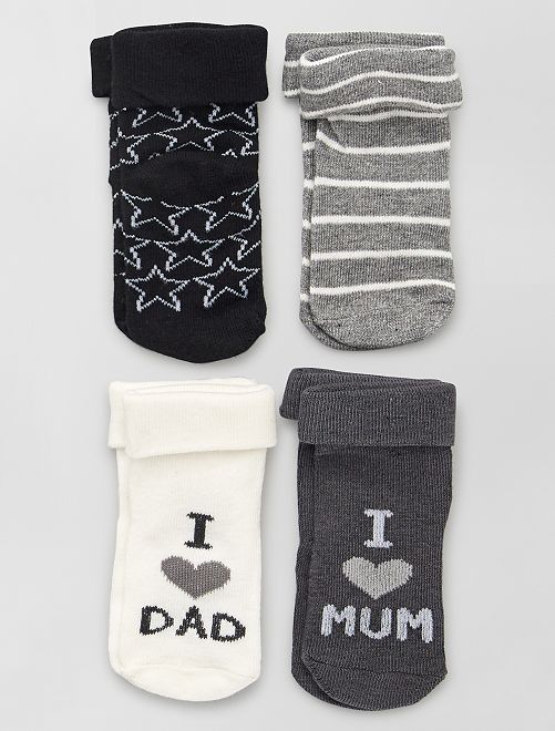 Lot de 4 paires chaussettes imprimées                                         noir/gris/blanc 
