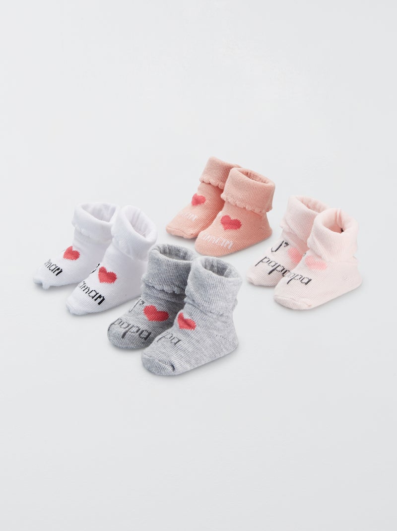 Lot de 4 paires chaussettes imprimées rose/gris/blanc - Kiabi