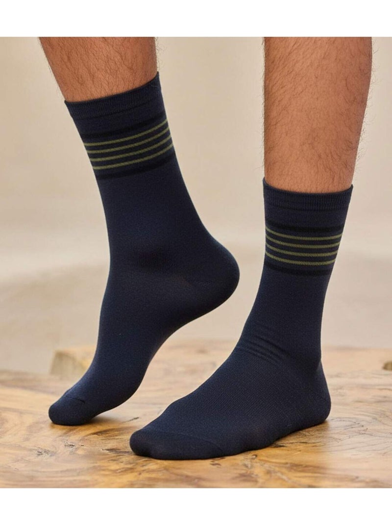 Lot de 4 paires de chausettes rayées   - atlas for men Gris Kaki Noir - Kiabi