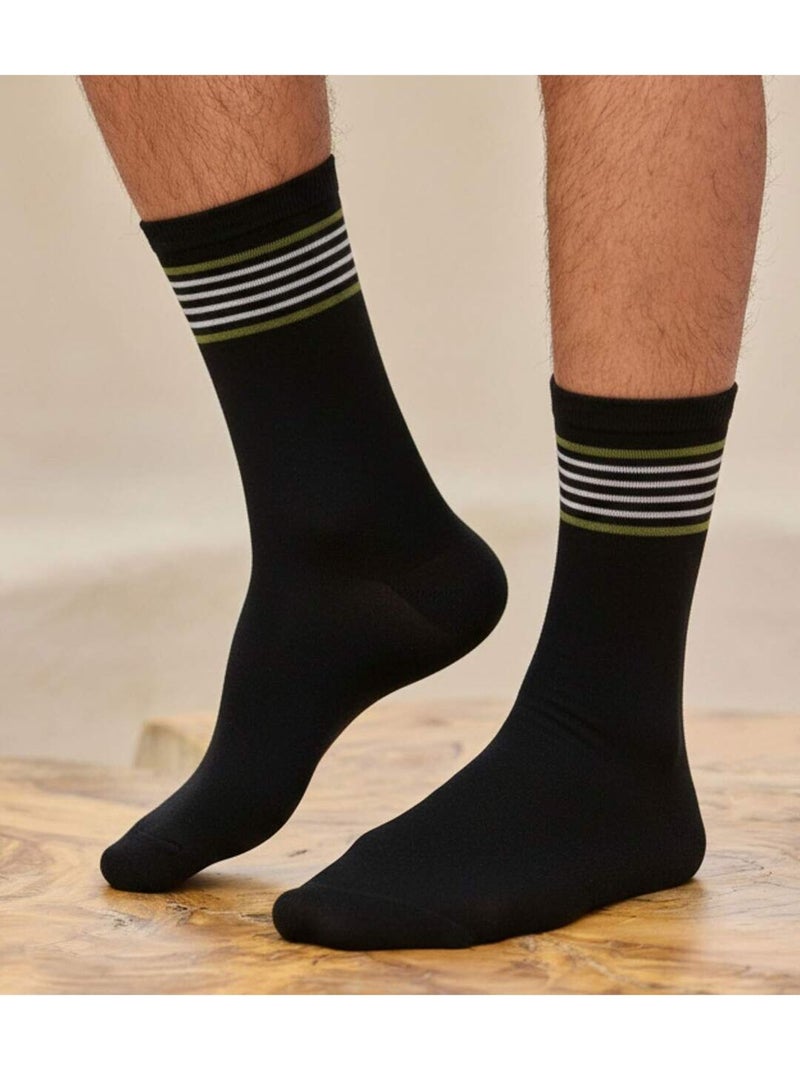 Lot de 4 paires de chausettes rayées   - atlas for men Gris Kaki Noir - Kiabi