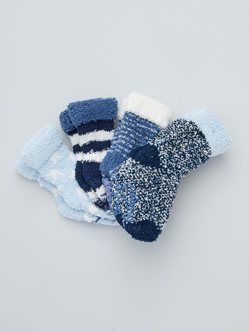 Lot de 4 paires de chaussettes antidérapantes bleu/blanc - Kiabi