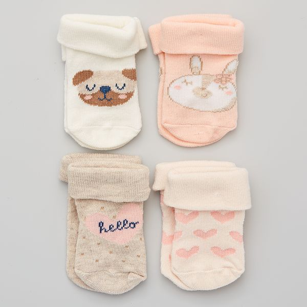 Lot De 4 Paires De Chaussettes Bebe Bebe Fille Rose Beige Kiabi 5 00