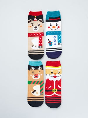Lot De 5 Paires Chaussettes De Noël Enfants – Épaisses, Motifs Festifs, Cadeau Pour Filles Et Garçons 2-10 Ans