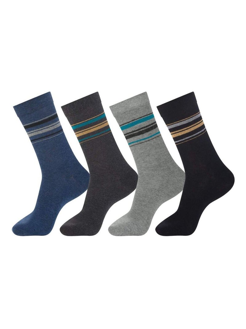 Lot de 4 Paires de Chaussettes de Ville  - ATLAS FOR MEN Bleu Gris Noir - Kiabi