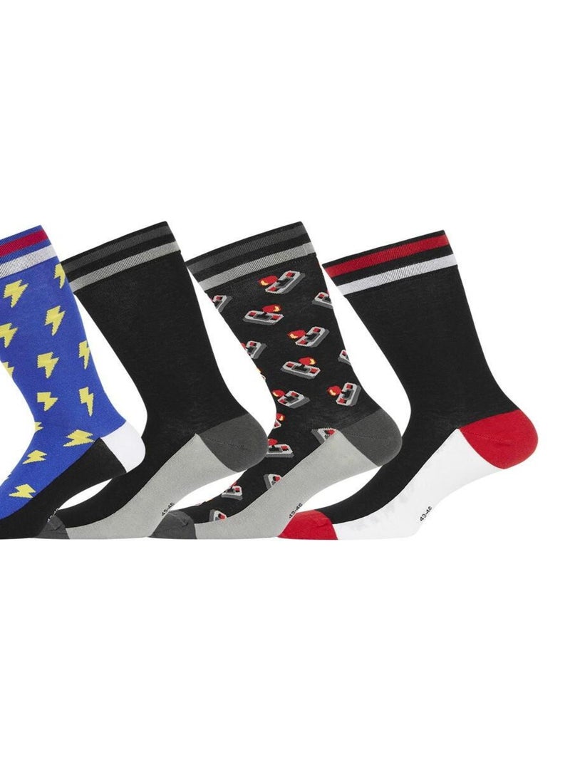 Lot de 4 Paires de Chaussettes de ville homme Fantaisie 80's Freegun Gris - Kiabi