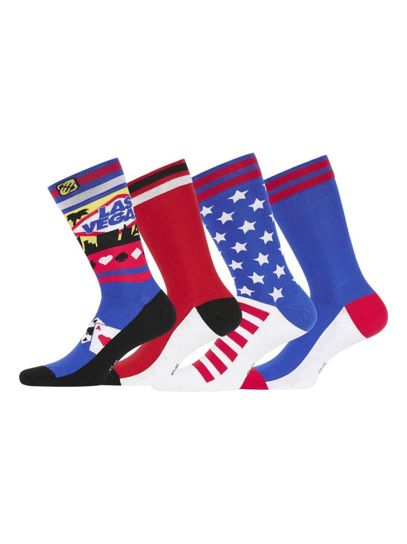Lot de 4 Paires de Chaussettes de ville homme Fantaisie América Freegun Bleu - Kiabi