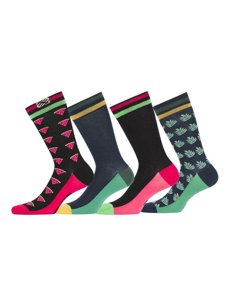 Lot de 4 Paires de Chaussettes de ville homme Fantaisie Fruts Freegun Rose - Kiabi
