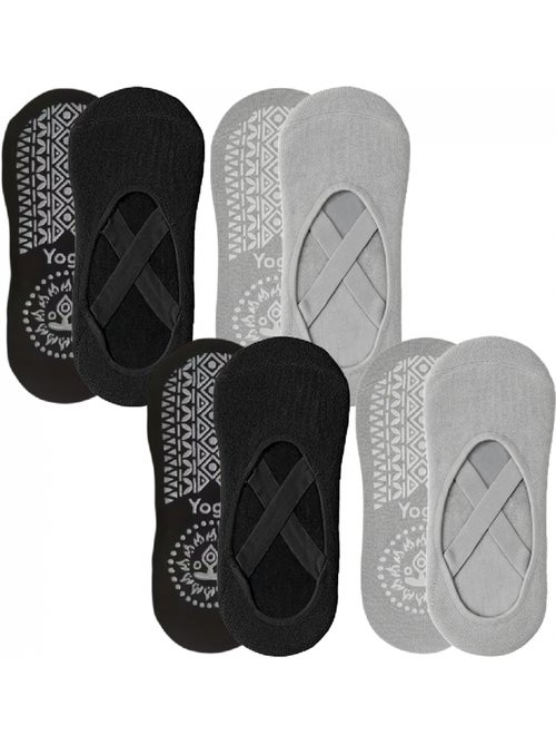 Lot de 4 paires de chaussettes élastiques et antidérapantes pour yoga, pilates - Vivezen - Kiabi