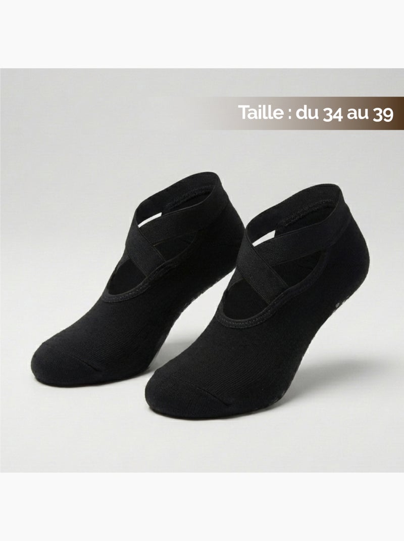 Lot de 4 paires de chaussettes élastiques et antidérapantes pour yoga, pilates - Vivezen Noir - Kiabi