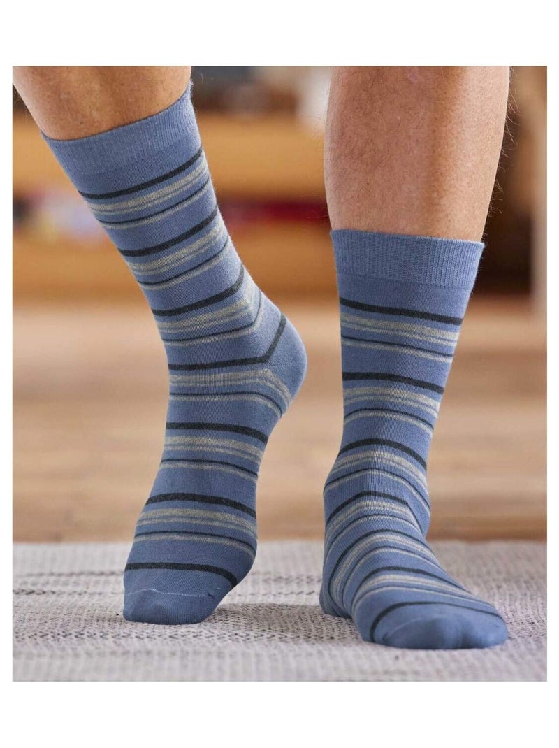 Lot de 4 Paires de Chaussettes Fantaisie  - ATLAS FOR MEN Bleu Gris anthracite - Kiabi