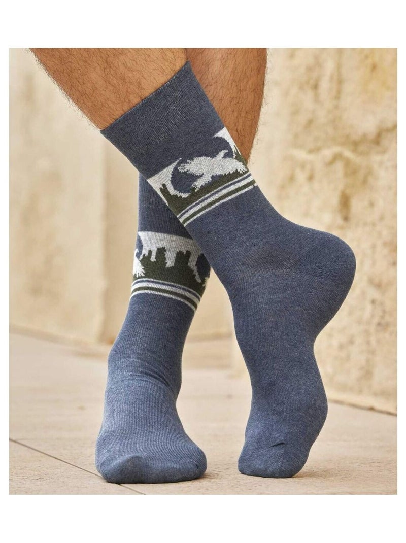Lot de 4 Paires de Chaussettes Fantaisie  - ATLAS FOR MEN Bleu Gris - Kiabi
