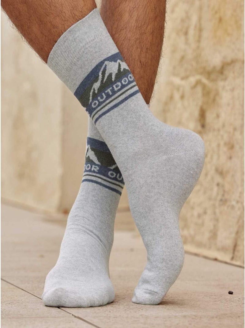Lot de 4 Paires de Chaussettes Fantaisie  - ATLAS FOR MEN Bleu Gris - Kiabi