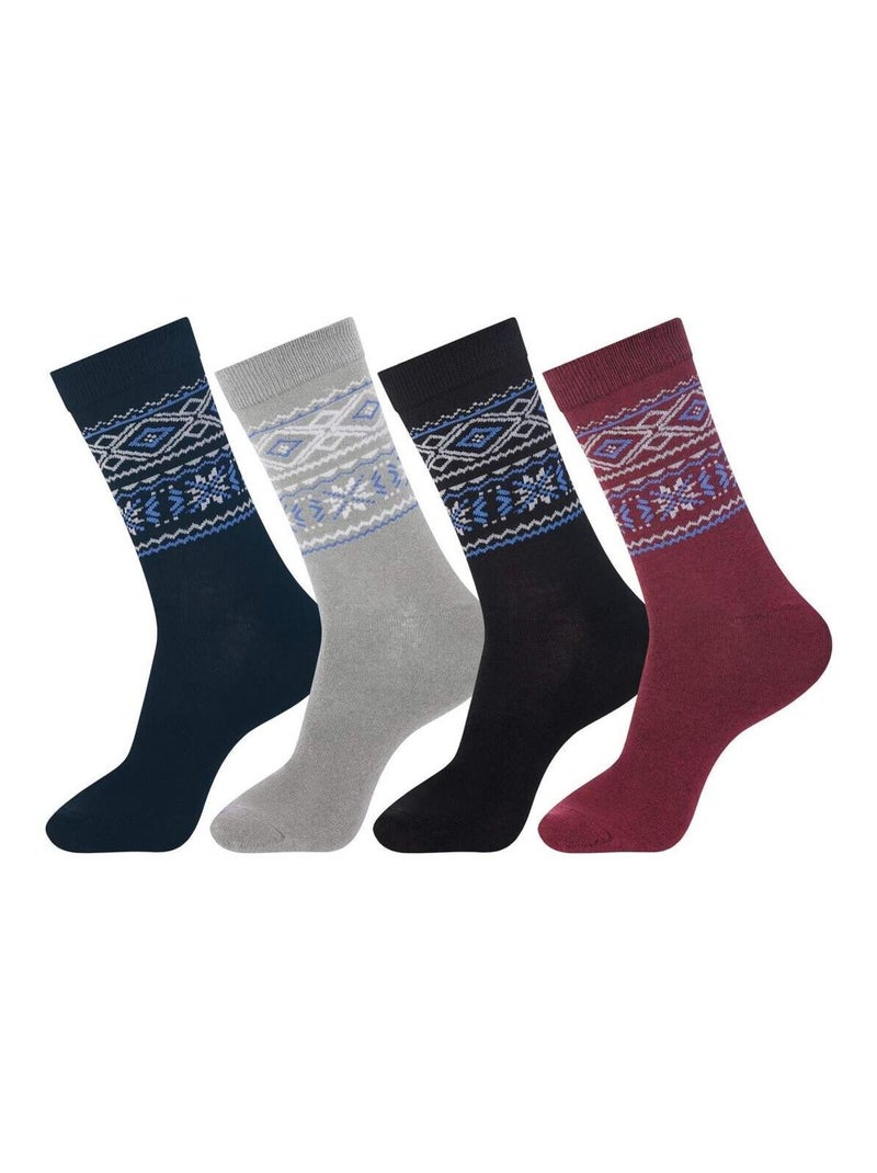 Lot de 4 Paires de Chaussettes Fantaisie  - ATLAS FOR MEN Bleu Gris Noir - Kiabi