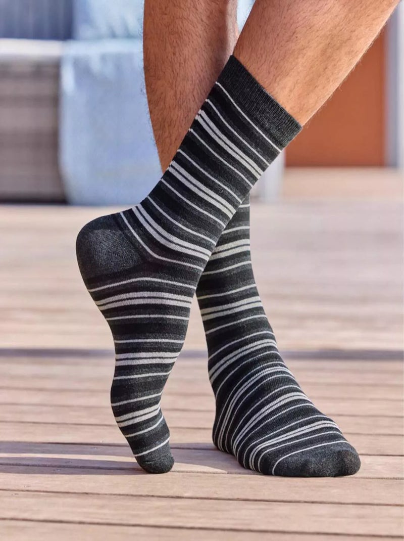 Lot de 4 Paires de Chaussettes Fantaisie   - ATLAS FOR MEN Gris Noir - Kiabi