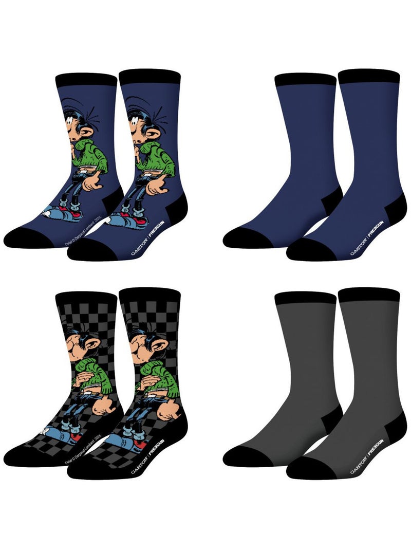 Lot de 4 paires de chaussettes Gaston Lagaffe Freegun Gris Bleu Noir - Kiabi