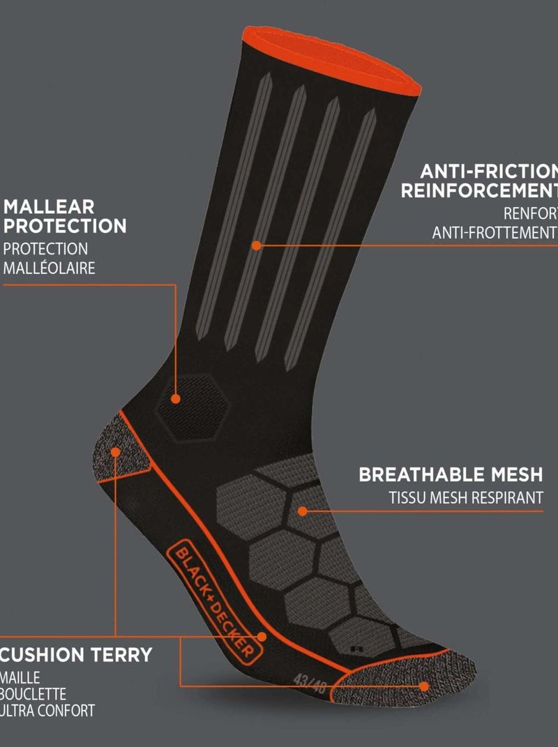 Lot de 4 Paires de Chaussettes hautes de travail Tool Black & Decker Noir - Kiabi