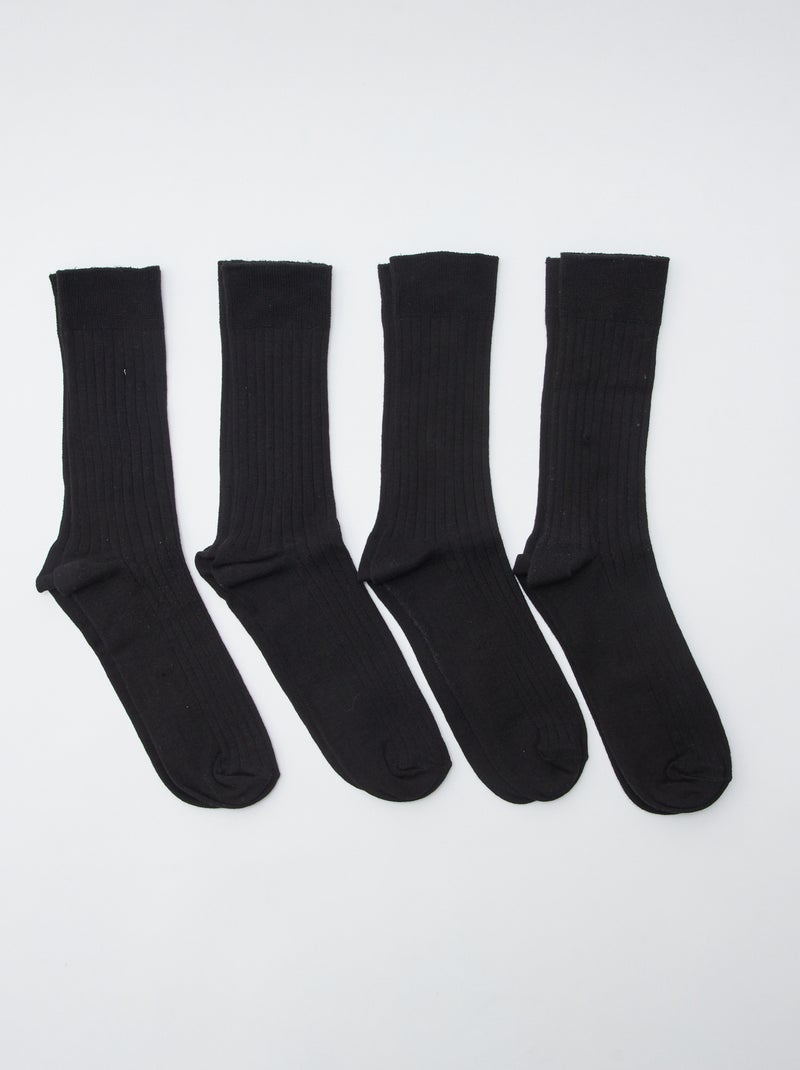 Lot de 4 paires de chaussettes hautes en maille côtelée noir - Kiabi