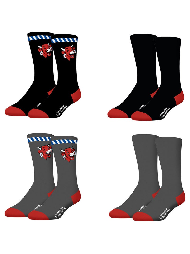 Lot de 4 paires de chaussettes homme La Vache Qui Rit Freegun Noir Gris - Kiabi