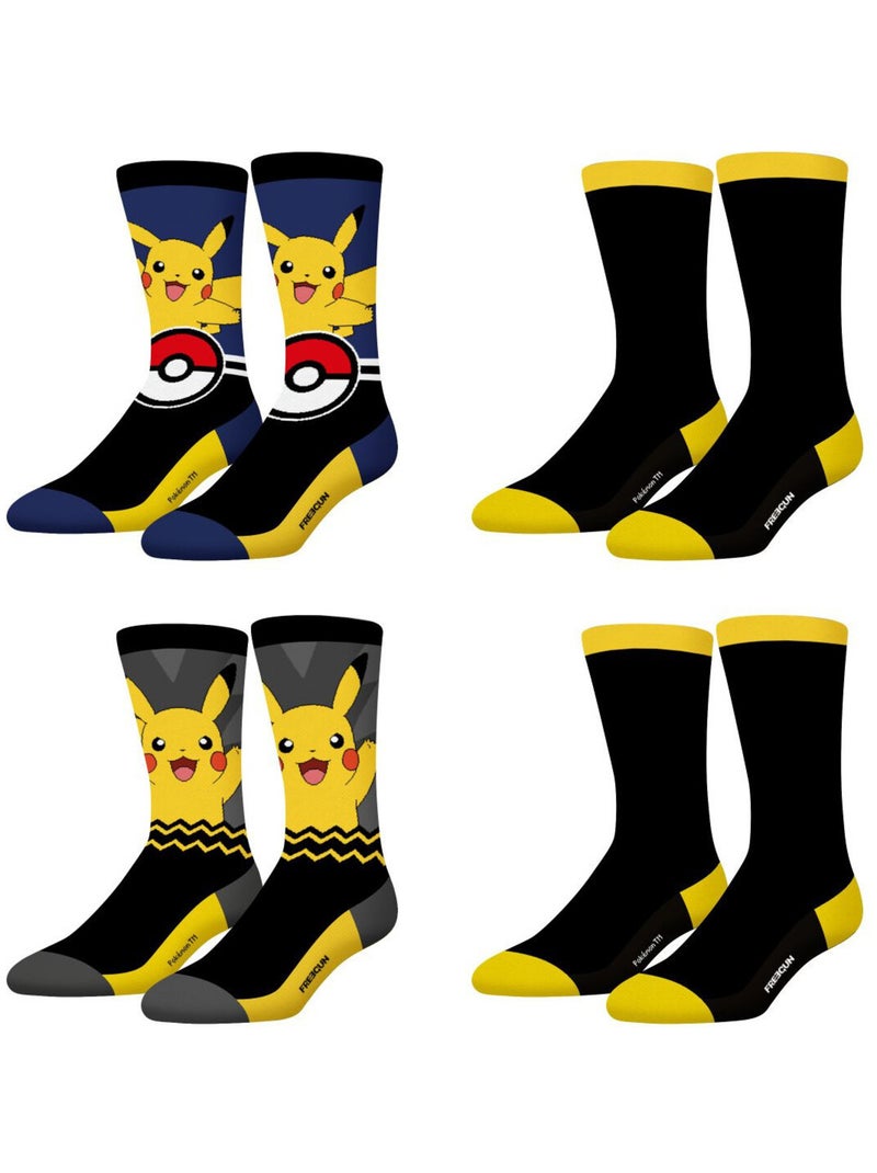 Lot de 4 paires de chaussettes Homme Pokémon Pikachu Freegun Noir Jaune Bleu - Kiabi