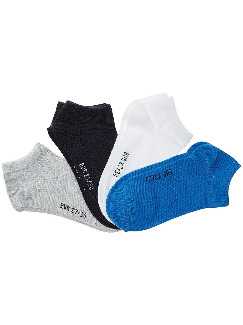 Lot de 4 paires de chaussettes invisibles bleu/blanc/gris - Kiabi