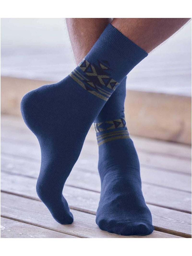 Lot de 4 Paires de Chaussettes Jacquard  - ATLAS FOR MEN Bleu Bleu Noir - Kiabi