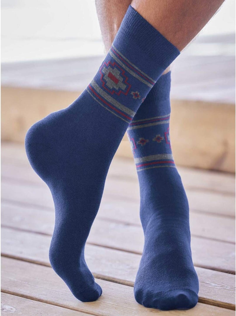 Lot de 4 Paires de Chaussettes Jacquard  - ATLAS FOR MEN Bleu Bleu Noir - Kiabi