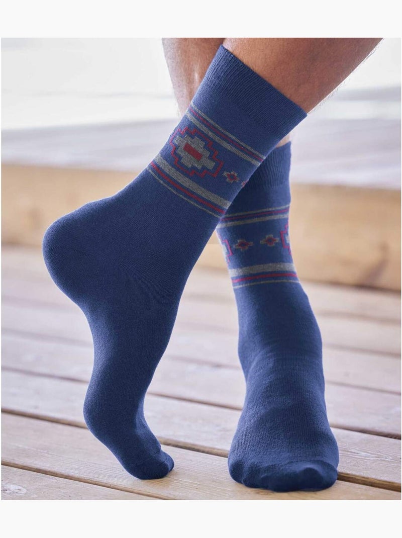 Lot de 4 paires de chaussettes jacquard  - atlas for men Bleu Bleu Noir - Kiabi