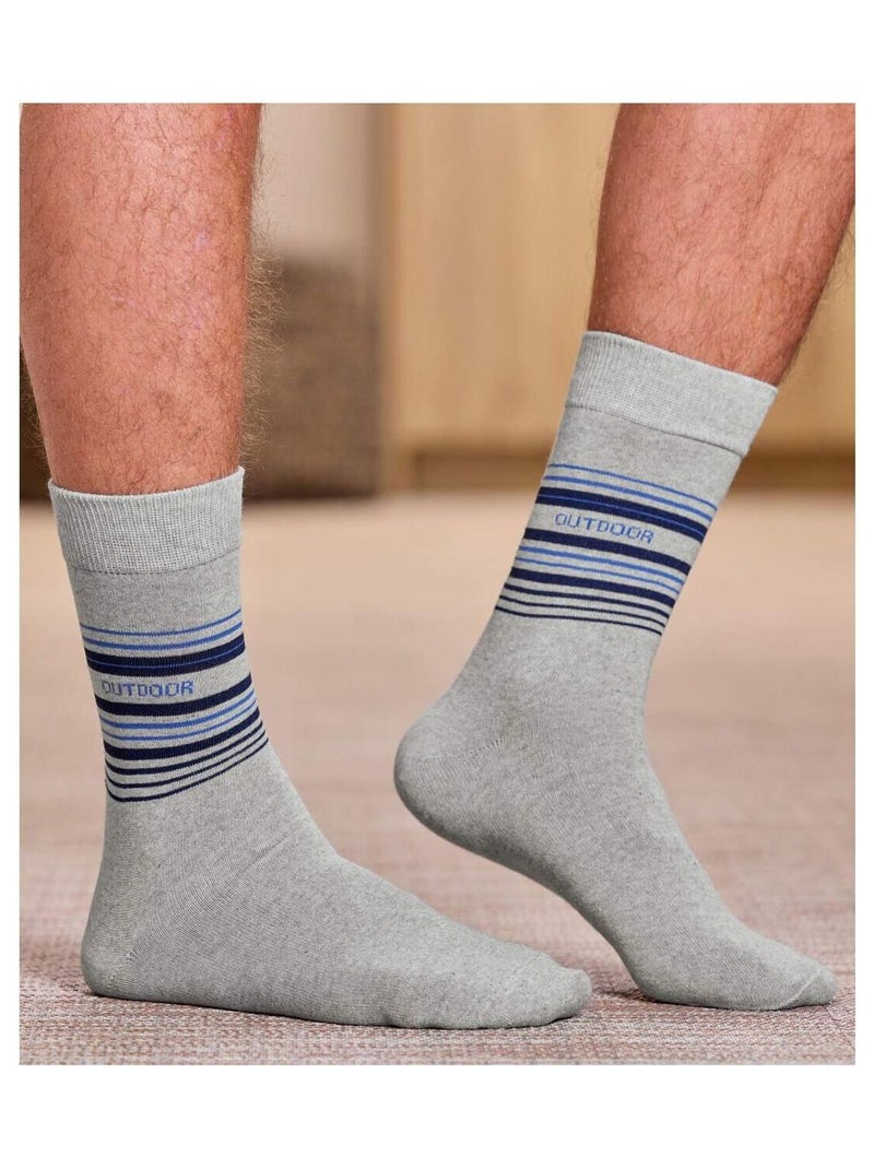 Lot de 4 Paires de Chaussettes Jacquard  - ATLAS FOR MEN Bleu Gris - Kiabi