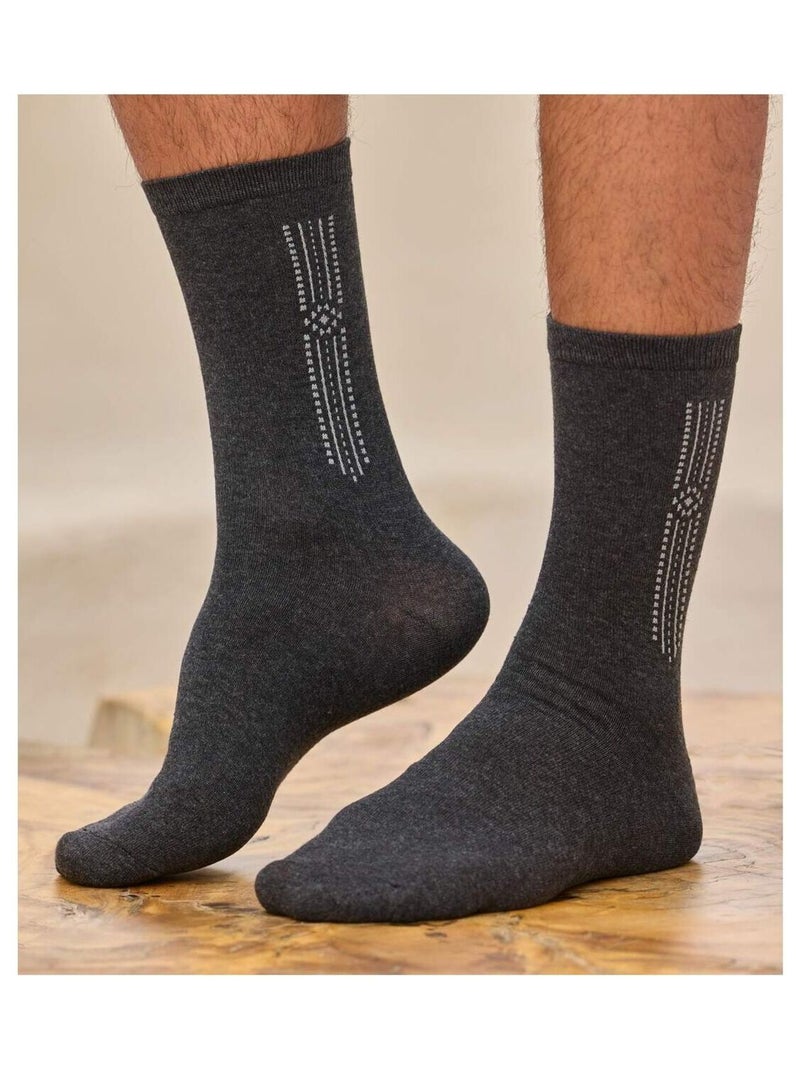 Lot de 4 Paires de Chaussettes Jacquard  - ATLAS FOR MEN Bleu Gris Noir - Kiabi