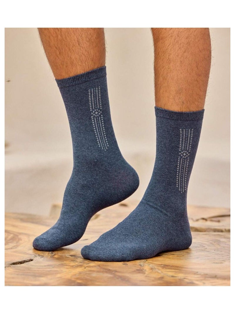 Lot de 4 Paires de Chaussettes Jacquard  - ATLAS FOR MEN Bleu Gris Noir - Kiabi