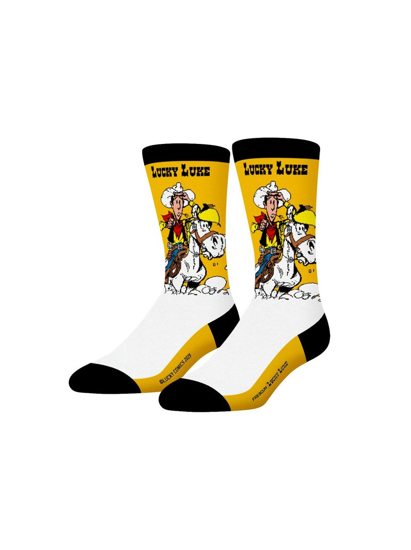 Lot de 4 paires de chaussettes Lucky Luke Freegun Noir Jaune - Kiabi
