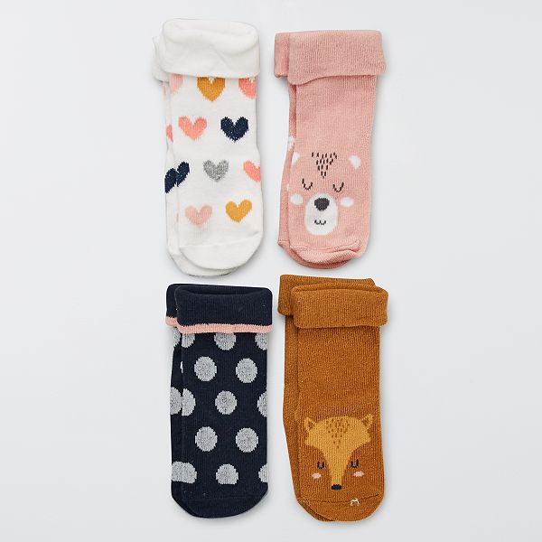 Lot De 4 Paires De Chaussettes Bebe Fille Rose Bleu Marron Kiabi 5 00