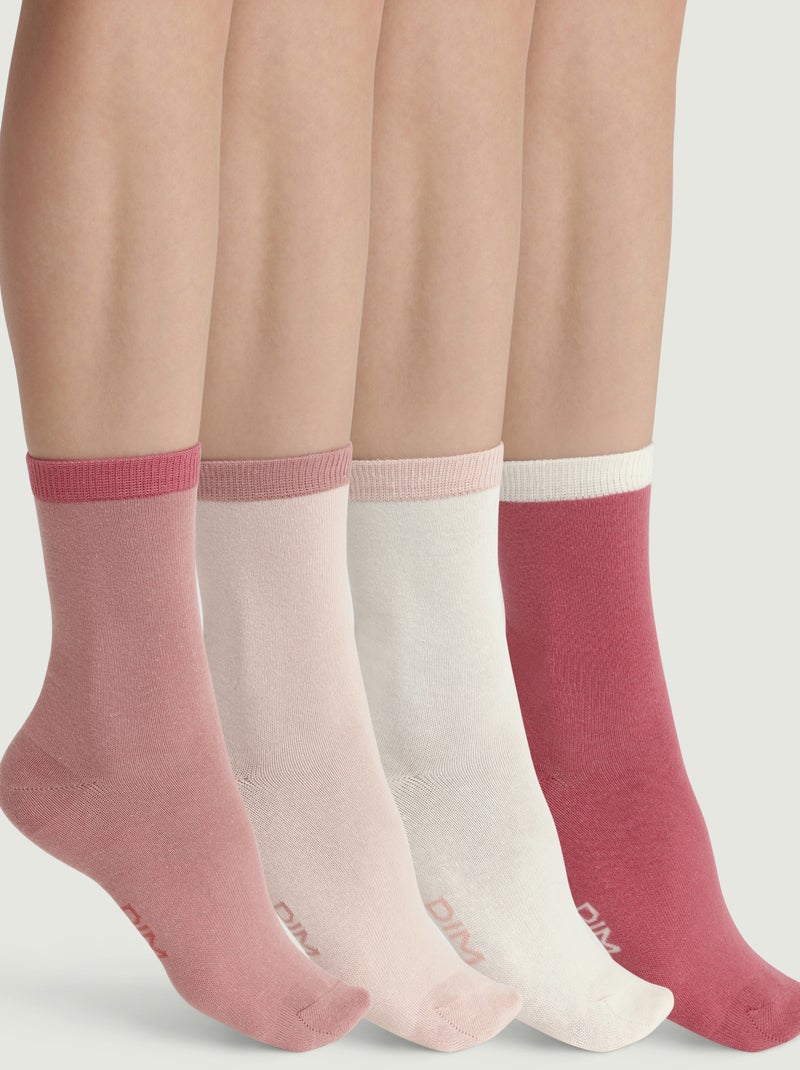 Lot de 4 paires de mi-chaussettes coton peigné EcoDim Rose - Kiabi