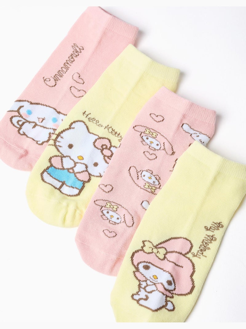 Lot de 4 paires de socquettes avec Hello Kitty Rose/Jaune - Kiabi