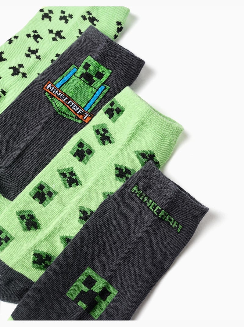 Lot de 4 paires de socquettes Minecraft Noir Vert Noir - Kiabi