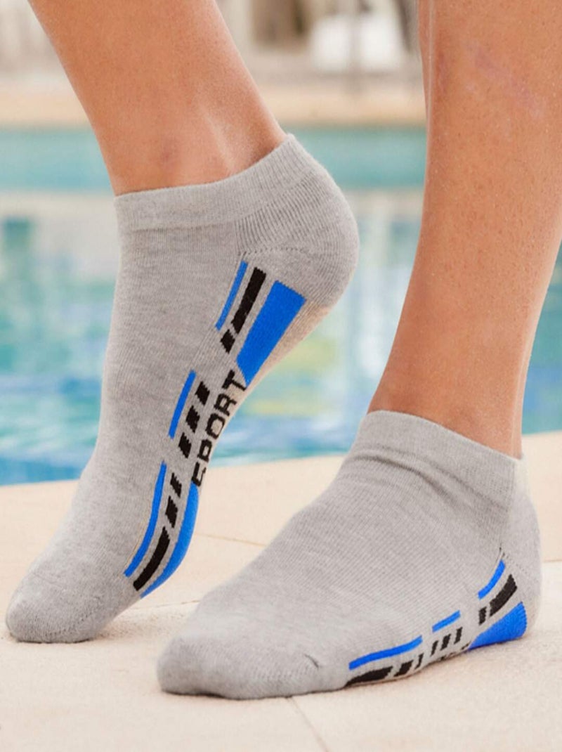 Lot de 4 Paires de Socquettes Sport  - ATLAS FOR MEN Blanc Bleu Gris - Kiabi