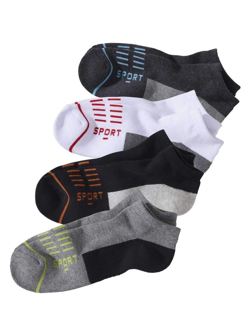 Lot de 4 Paires de Socquettes Sport  - ATLAS FOR MEN Blanc Gris Noir - Kiabi