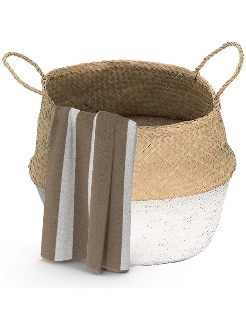 Lot de 4 paniers cloche Half White avec poignées  - Jonc de mer - Nautrel - Blanc - 30x30x30cm Beige - Kiabi