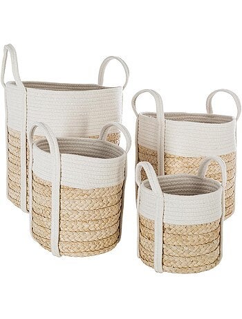 Lot de 4 paniers en fibres de maïs tressées et coton à anses IRVIN