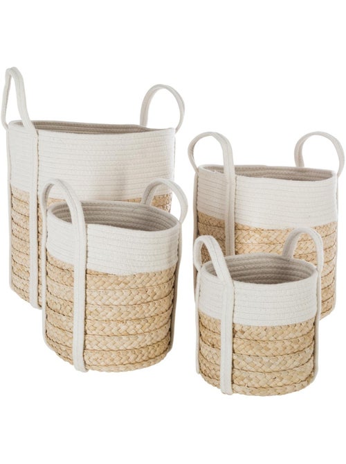 Lot de 4 paniers en fibres de maïs tressées et coton à anses IRVIN - Kiabi Lot de 4 paniers en fibres de maïs tressées et coton à anses IRVIN - Kiabi