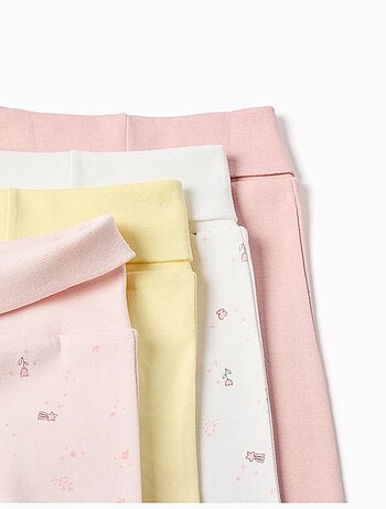 Lot de 4 pantalons en coton unis/à fleurs