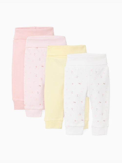 Lot de 4 pantalons en coton unis/à fleurs - Kiabi
